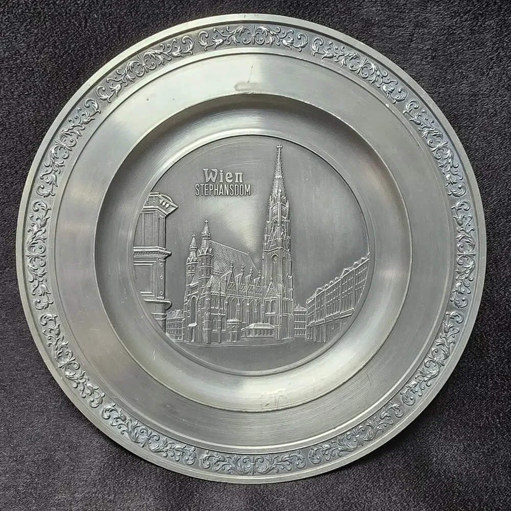 Vintage Engraved Roelan De Bilt Holland St Stephen's Cathedral Pewter Plate